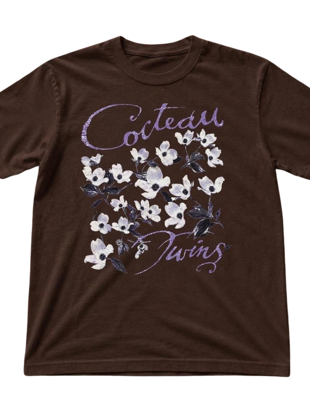 Gildan Brown Tee with White Floral and Purple Script, Gift For Her, Him